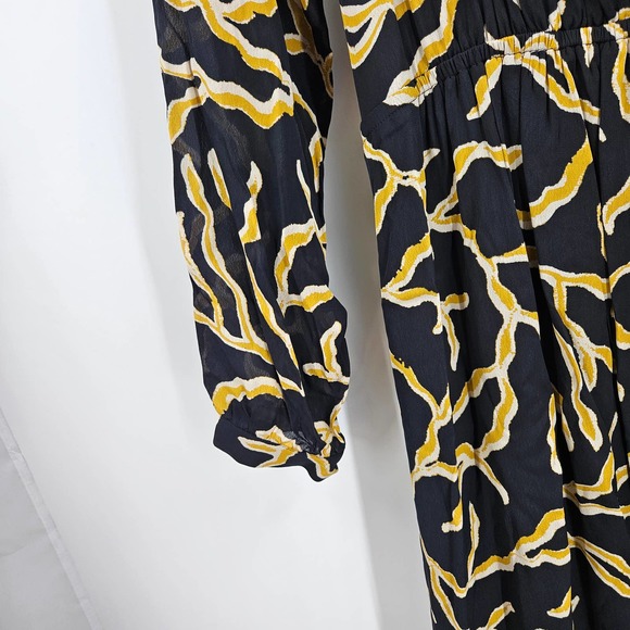 Ba&sh Dress Black Yellow Candice Abstract Print Long Sleeve Midi NWT Size M - Picture 2 of 11